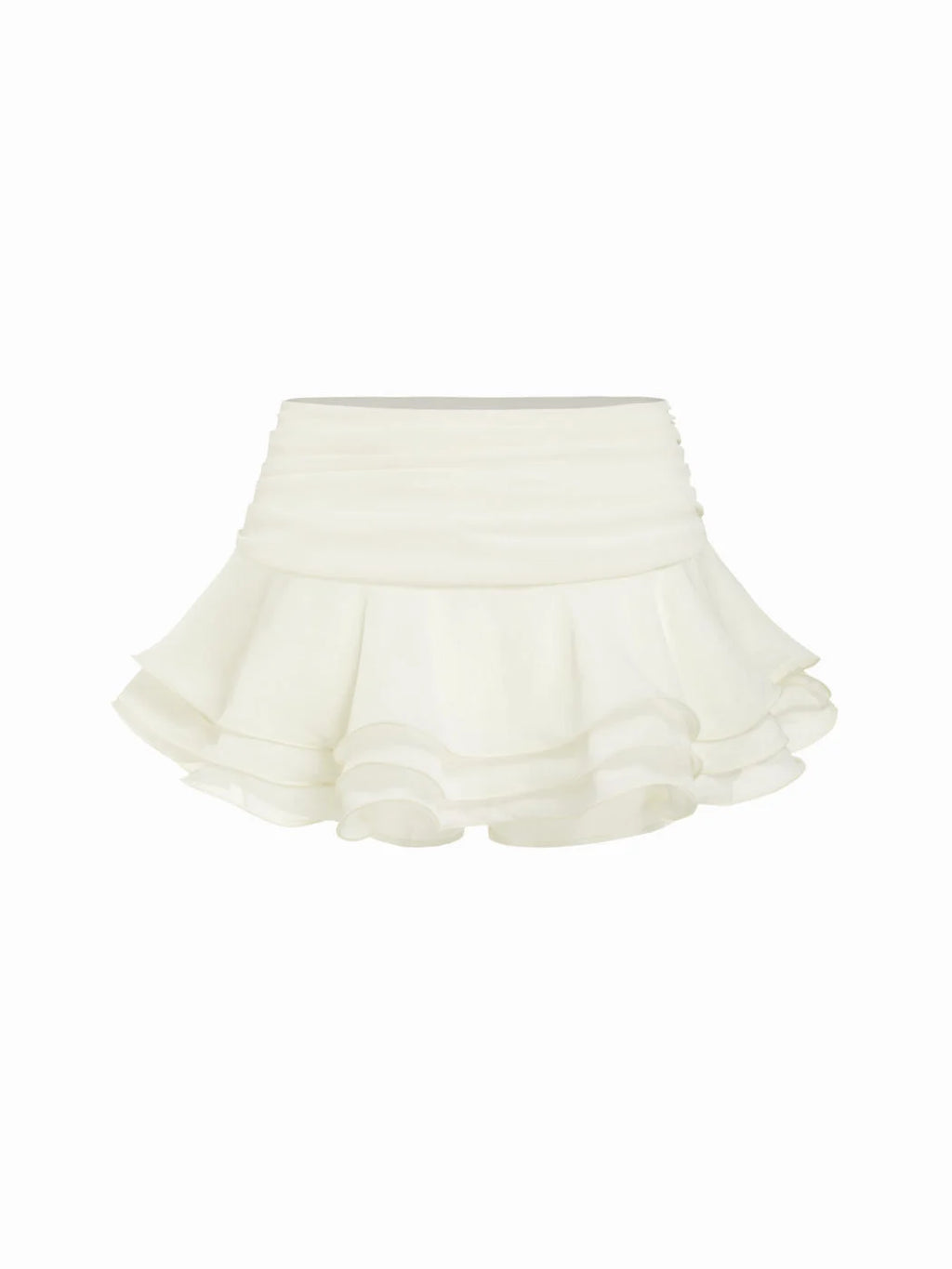 Cream Chiffon Low‑Rise Layered Ruffle Mini Skort