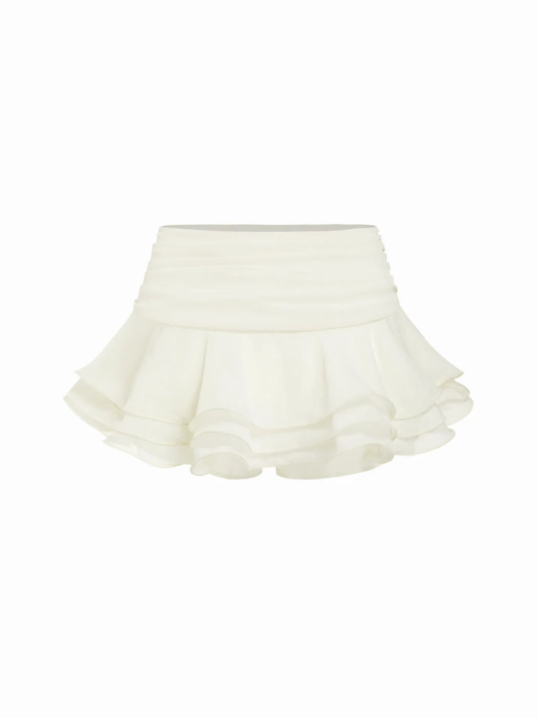 Cream Chiffon Low‑Rise Layered Ruffle Mini Skort