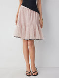 Pink Mesh Low‑Rise Polka Dot Ruffled Flared Midi Skirt